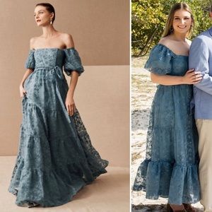 BHLDN Beatrice puff sleeve organza dress in dusty blue